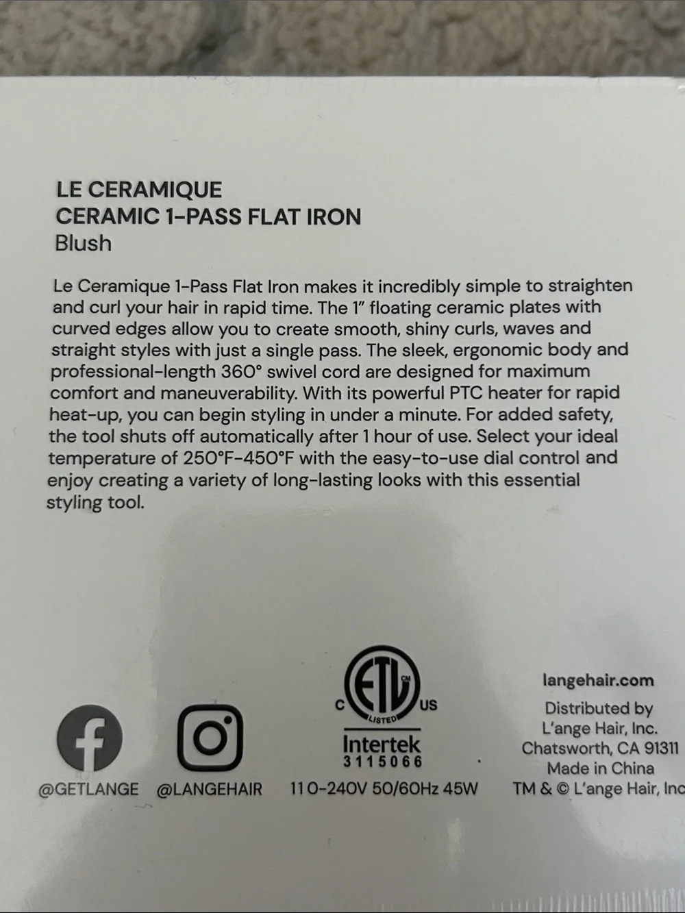 L’ange Le Ceramique 1-Pass Flat Iron